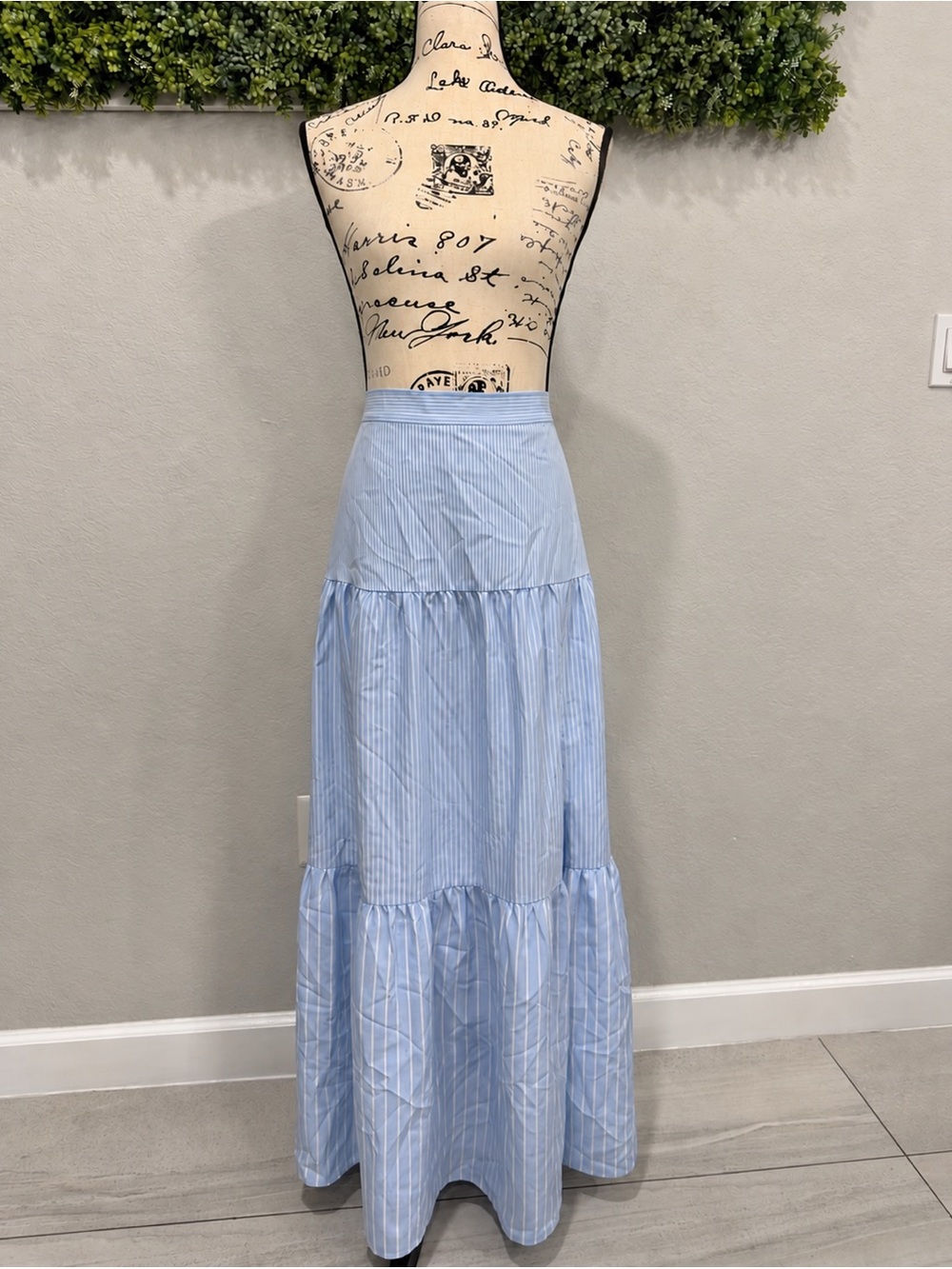 Fashion Nova Blue White Striped Tiered Maxi Skirt Size M